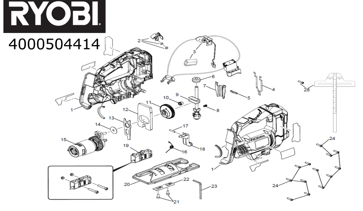 Ohjausrulla Ryobi R18JS-0 ONE+ akkupistosaha, 5131032084, 5131032083