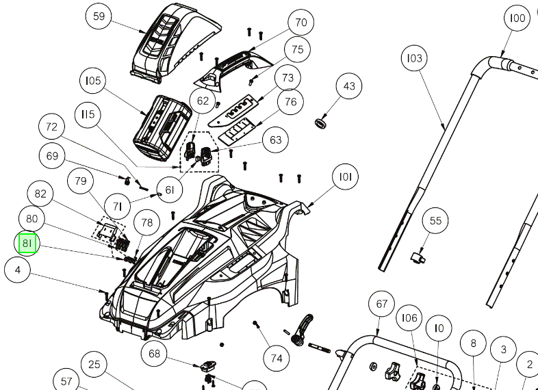 Kansi/Suojusosa Ryobi RLM36C40S225, 5131035626