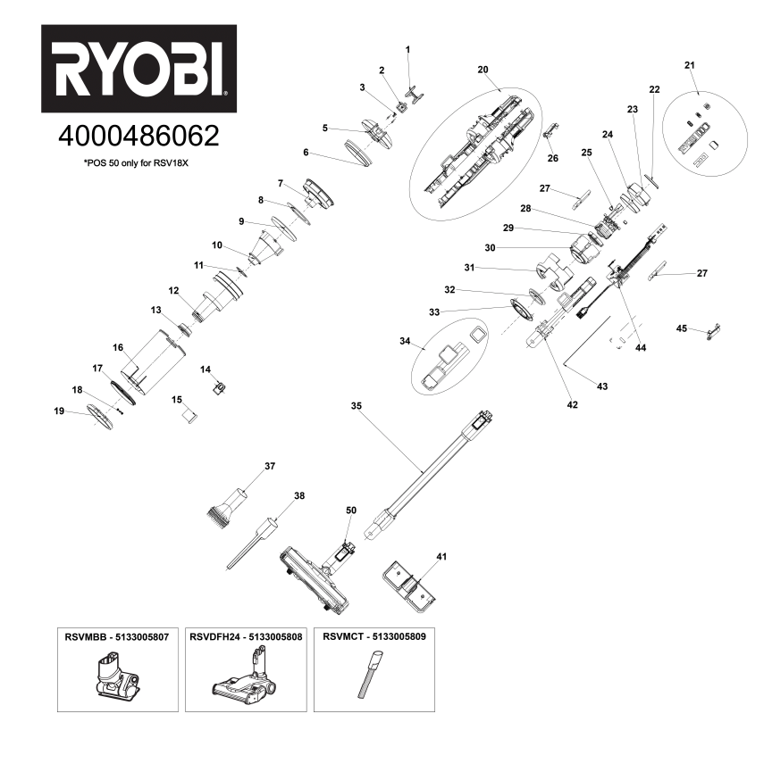 Suodatin Ryobi varsi-imuri RSV18X, 5131046115