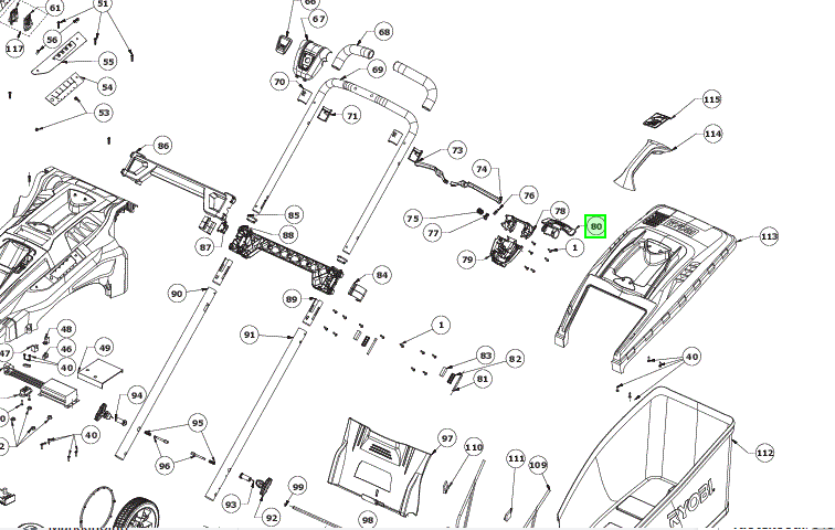 Virtakytkin, Ryobi akkuruohonleikkuri RLM36X41H50P, 5131040239