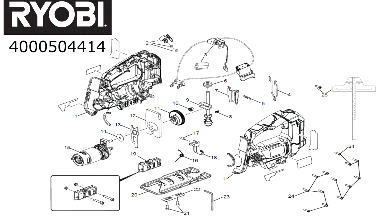Ohjausrulla Ryobi R18JS-0 ONE+ akkupistosaha, 5131032084, 5131032083