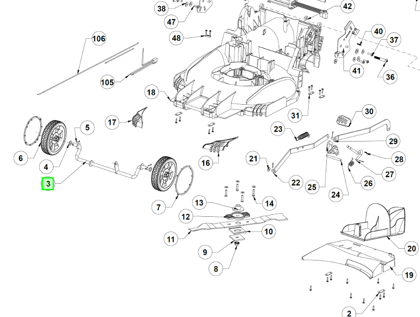 Etuakseli ja pyörät Ryobi RLM36B46S, 5131035655