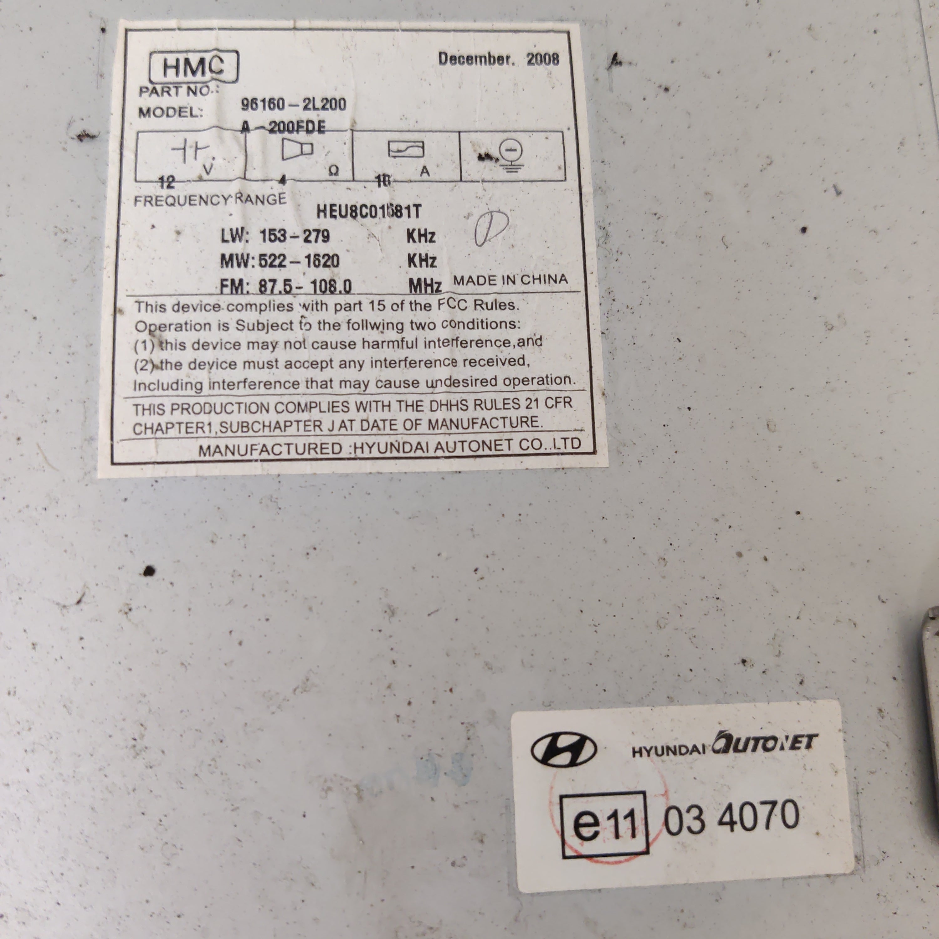 Radio, Hyundai i30 cw 1.6 Farmari 2009, 96160-2L200